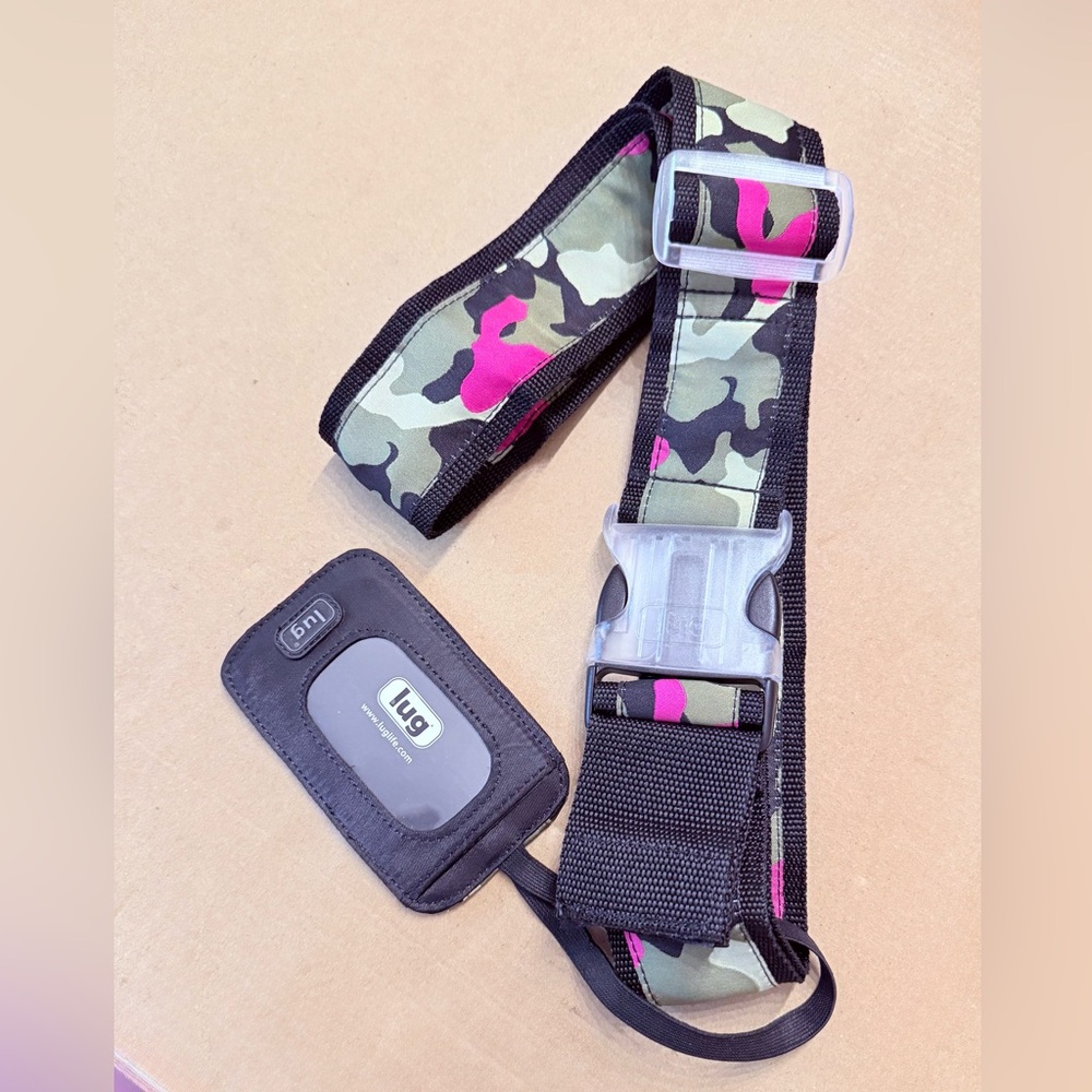 LUG Orchid Camo luggage strap and ID tag